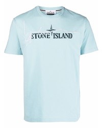 hellblaues bedrucktes T-Shirt mit einem Rundhalsausschnitt von Stone Island