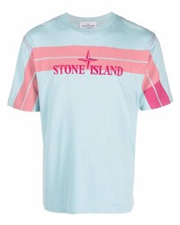 hellblaues bedrucktes T-Shirt mit einem Rundhalsausschnitt von Stone Island