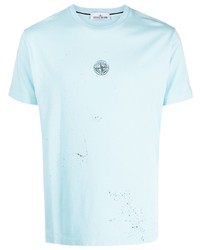 hellblaues bedrucktes T-Shirt mit einem Rundhalsausschnitt von Stone Island