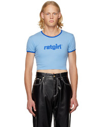 hellblaues bedrucktes T-Shirt mit einem Rundhalsausschnitt von Stray Rats