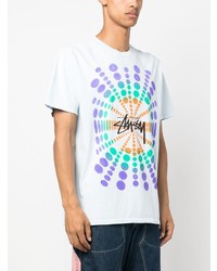 hellblaues bedrucktes T-Shirt mit einem Rundhalsausschnitt von Stussy