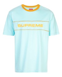 hellblaues bedrucktes T-Shirt mit einem Rundhalsausschnitt von Supreme