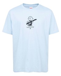 hellblaues bedrucktes T-Shirt mit einem Rundhalsausschnitt von Supreme