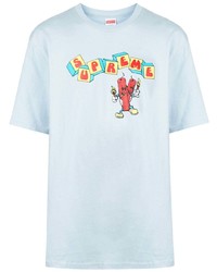hellblaues bedrucktes T-Shirt mit einem Rundhalsausschnitt von Supreme