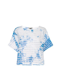 hellblaues bedrucktes T-Shirt mit einem Rundhalsausschnitt von Suzusan