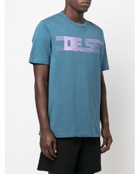 hellblaues bedrucktes T-Shirt mit einem Rundhalsausschnitt von Diesel