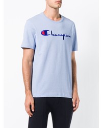 hellblaues bedrucktes T-Shirt mit einem Rundhalsausschnitt von Champion