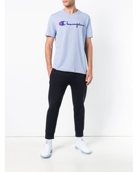 hellblaues bedrucktes T-Shirt mit einem Rundhalsausschnitt von Champion