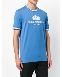 hellblaues bedrucktes T-Shirt mit einem Rundhalsausschnitt von Dolce & Gabbana