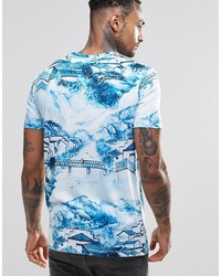 hellblaues bedrucktes T-Shirt mit einem Rundhalsausschnitt von Hype