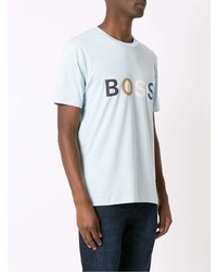 hellblaues bedrucktes T-Shirt mit einem Rundhalsausschnitt von BOSS