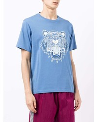 hellblaues bedrucktes T-Shirt mit einem Rundhalsausschnitt von Kenzo