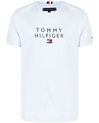 hellblaues bedrucktes T-Shirt mit einem Rundhalsausschnitt von Tommy Hilfiger