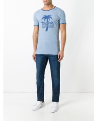 hellblaues bedrucktes T-Shirt mit einem Rundhalsausschnitt von Marc Jacobs