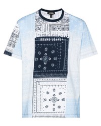 hellblaues bedrucktes T-Shirt mit einem Rundhalsausschnitt von True Religion