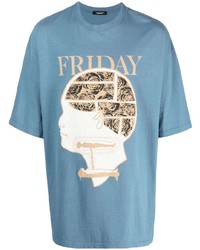 hellblaues bedrucktes T-Shirt mit einem Rundhalsausschnitt von Undercover
