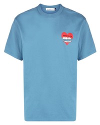 hellblaues bedrucktes T-Shirt mit einem Rundhalsausschnitt von Undercover