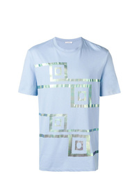 hellblaues bedrucktes T-Shirt mit einem Rundhalsausschnitt von Versace Collection