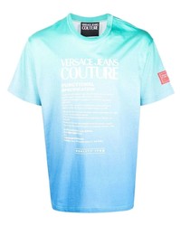 hellblaues bedrucktes T-Shirt mit einem Rundhalsausschnitt von VERSACE JEANS COUTURE