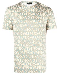 hellblaues bedrucktes T-Shirt mit einem Rundhalsausschnitt von Versace