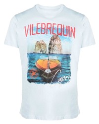 hellblaues bedrucktes T-Shirt mit einem Rundhalsausschnitt von Vilebrequin