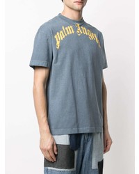 hellblaues bedrucktes T-Shirt mit einem Rundhalsausschnitt von Palm Angels