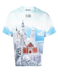 hellblaues bedrucktes T-Shirt mit einem Rundhalsausschnitt von VTMNTS