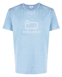 hellblaues bedrucktes T-Shirt mit einem Rundhalsausschnitt von Woolrich