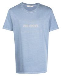 hellblaues bedrucktes T-Shirt mit einem Rundhalsausschnitt von Zadig & Voltaire