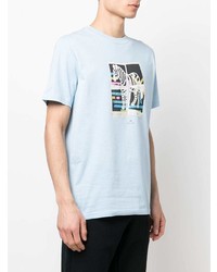 hellblaues bedrucktes T-Shirt mit einem Rundhalsausschnitt von PS Paul Smith