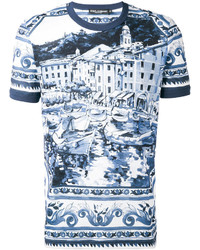 hellblaues bedrucktes T-shirt von Dolce & Gabbana