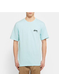 hellblaues bedrucktes T-shirt von Stussy