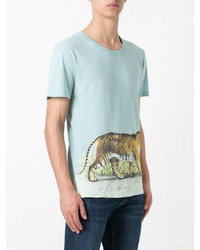 hellblaues bedrucktes T-shirt von Gucci