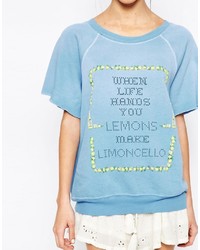 hellblaues bedrucktes T-shirt von Wildfox Couture