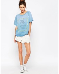 hellblaues bedrucktes T-shirt von Wildfox Couture