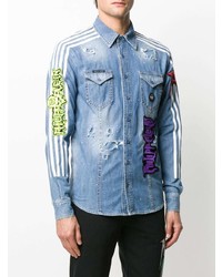 hellblaues besticktes Jeanshemd von Philipp Plein