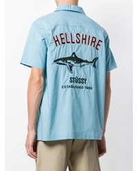 hellblaues besticktes Kurzarmhemd von Stussy