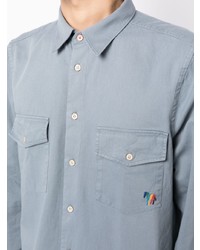 hellblaues besticktes Langarmhemd von PS Paul Smith