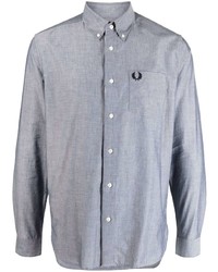 hellblaues besticktes Langarmhemd von Fred Perry