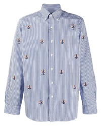 hellblaues besticktes Langarmhemd von Polo Ralph Lauren