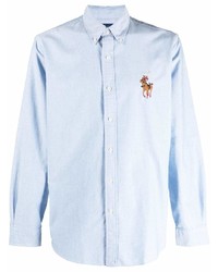 hellblaues besticktes Langarmhemd von Polo Ralph Lauren