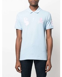 hellblaues besticktes Polohemd von Philipp Plein