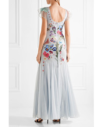 hellblaues besticktes Spitze Ballkleid von Temperley London