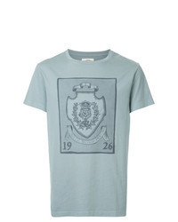 hellblaues besticktes T-Shirt mit einem Rundhalsausschnitt