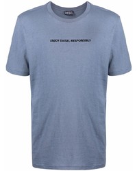 hellblaues besticktes T-Shirt mit einem Rundhalsausschnitt von Diesel
