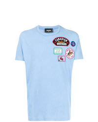 hellblaues besticktes T-Shirt mit einem Rundhalsausschnitt von DSQUARED2