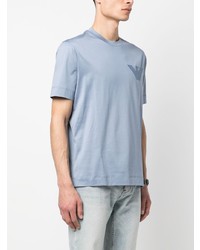 hellblaues besticktes T-Shirt mit einem Rundhalsausschnitt von Emporio Armani