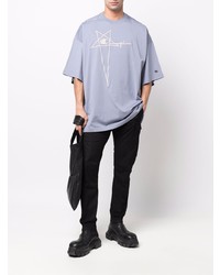 hellblaues besticktes T-Shirt mit einem Rundhalsausschnitt von Rick Owens X Champion