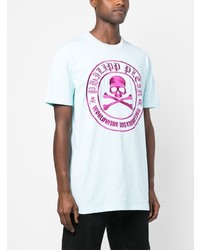 hellblaues besticktes T-Shirt mit einem Rundhalsausschnitt von Philipp Plein