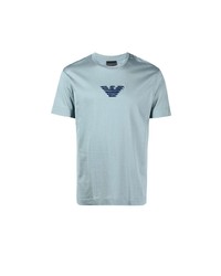 hellblaues besticktes T-Shirt mit einem Rundhalsausschnitt von Emporio Armani